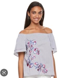 Apt. 9 off shoulder stripes embroidered short Sleeves Casual Top Size XL